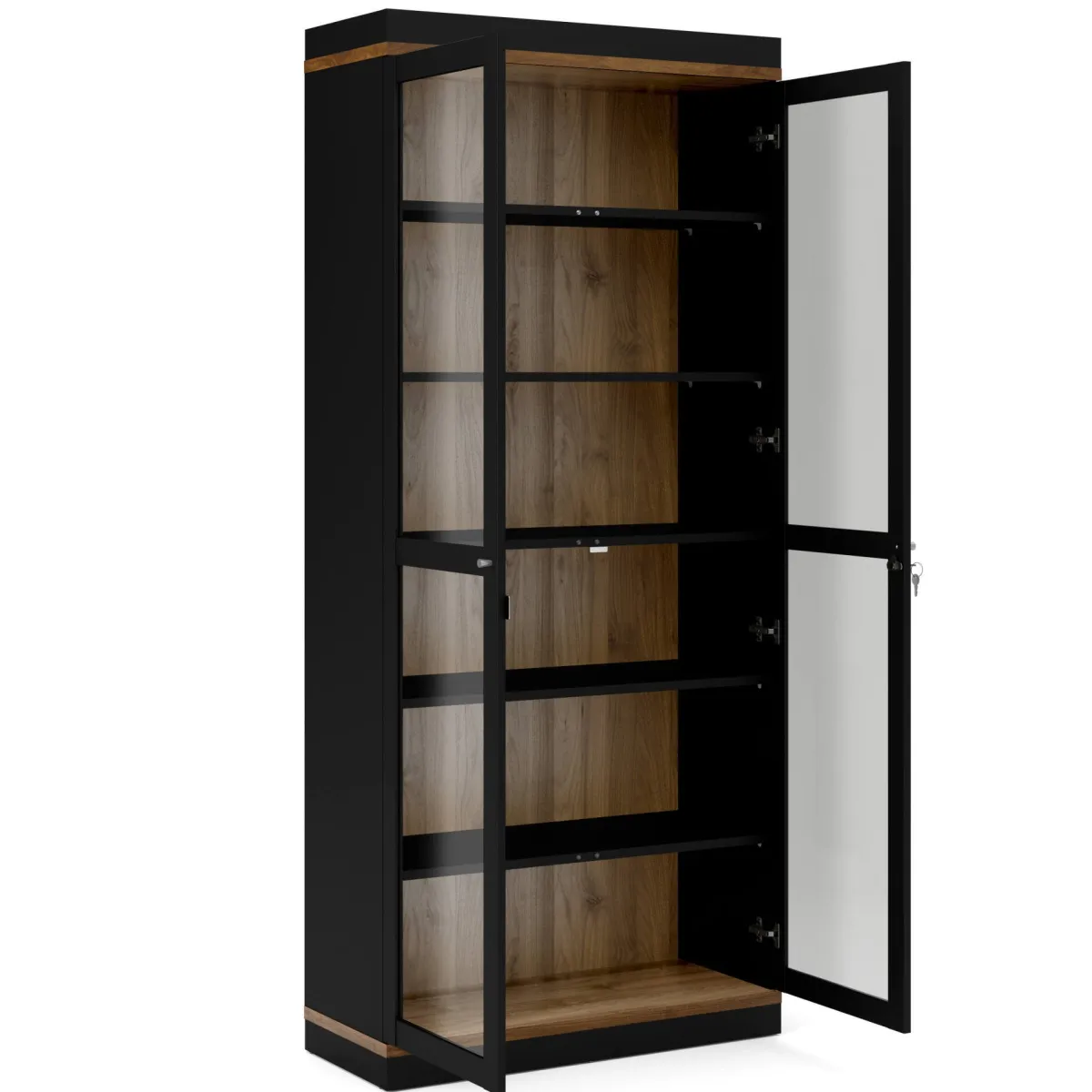 Vetrine > Dmora Mobile vetrina 2 ante 88x36x200h cm nero e noce - Axinte Marrone, Nero Noce