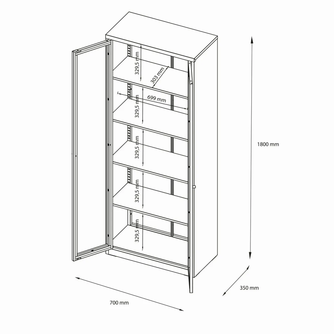 Mobile vetrina 2 ante 70x35x180h cm panna - Izano
