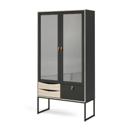 Mobile vetrina industrial 2 ante 98x40x189h cm nero e quercia - Barbata