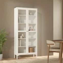 Vetrine > Dmora Mobile vetrina luminoso 2 ante 88x36x202h cm - Wutip Bianco