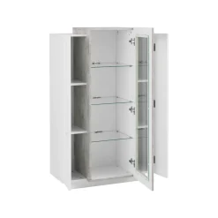 Mobile vetrina salotto 3 ante 80x38x121h cm bianco lucido e cemento - Ablaze