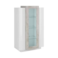 Mobile vetrina salotto 3 ante 80x38x121h cm bianco lucido e cemento - Ablaze