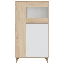 Vetrine|Cucina > Dmora Mobile vetrina soggiorno 3 ante 77x33x142h cm rovere e bianco - Altavista Bianco, Marrone Rovere
