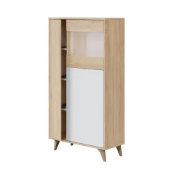 Vetrine|Cucina > Dmora Mobile vetrina soggiorno 3 ante 77x33x142h cm rovere e bianco - Altavista Bianco, Marrone Rovere