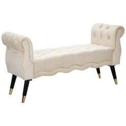 Panche > Dmora Panca Bianco Crema Nero in Velluto, con Braccioli e Dettagli Dorati Materiale Struttura in Tessuto 120x40x60h cm, Colore Seduta Bianco - Humahu Nero, Bianco Crema