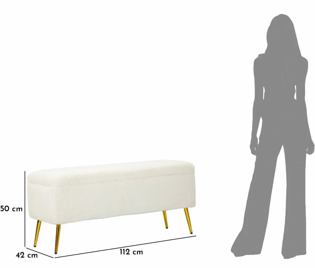 Panche > Dmora Panca contenitore rivestita bianca e oro 112x42x50h cm - Aiano Oro, Bianco