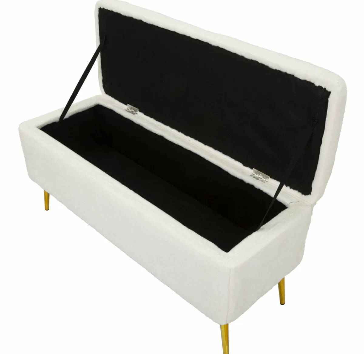 Panche > Dmora Panca contenitore rivestita bianca e oro 112x42x50h cm - Aiano Oro, Bianco