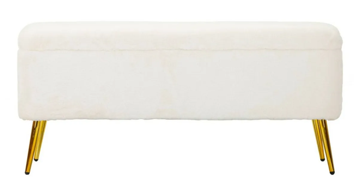 Panche > Dmora Panca contenitore rivestita bianca e oro 112x42x50h cm - Aiano Oro, Bianco