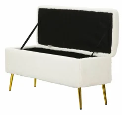 Panche > Dmora Panca contenitore rivestita bianca e oro 112x42x50h cm - Aiano Oro, Bianco
