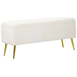 Panche > Dmora Panca contenitore rivestita bianca e oro 112x42x50h cm - Aiano Oro, Bianco