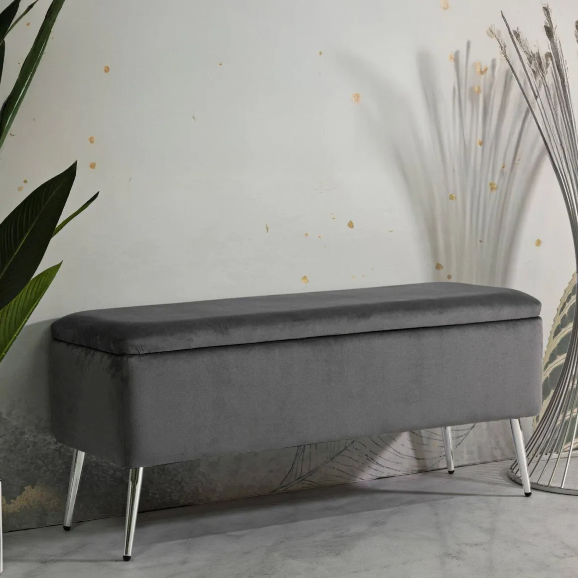 Panca elegante grigia e argento 112x42x50h cm - Aiano