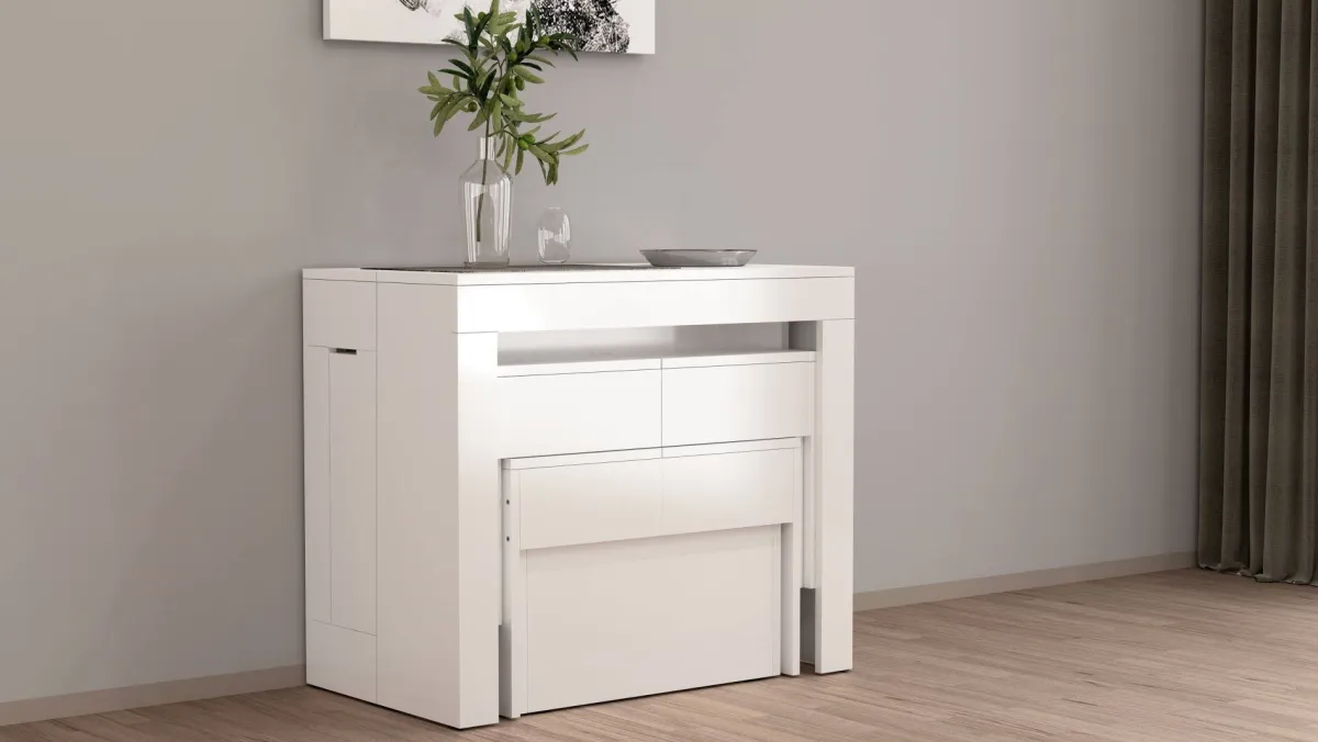 Panche > Dmora Panca estensibile bianca lucida 290x25x45h cm - Quedan Bianco Lucido