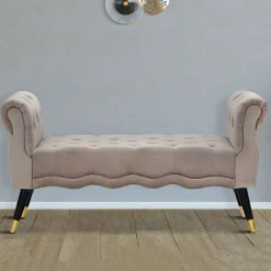 Panche > Dmora Panca Grigio Nero in Velluto, con Braccioli e Dettagli Dorati Materiale Struttura in Tessuto 120x40x60h cm, Colore Seduta Grigio - Humahu Nero, Grigio