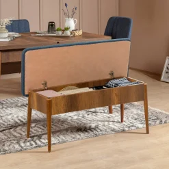 Panche > Dmora Panca Marrone Noce blu Peso Supportato 130 kg Colore Struttura blu 110x40x48h cm, Altezza Seduta 48 cm - Arielli Blu, Marrone Noce