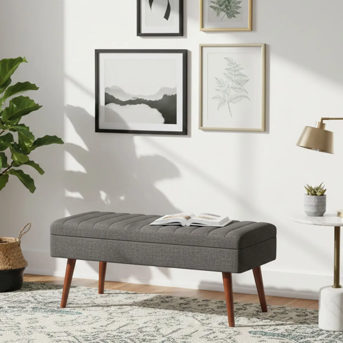 Panche|Salotto > Dmora Panca Marrone Noce Nero Antracite Peso Supportato 130 kg Colore Struttura Nero 105x40x49h cm, Altezza Seduta 40 cm - Falcon Nero Antracite, Marrone Noce