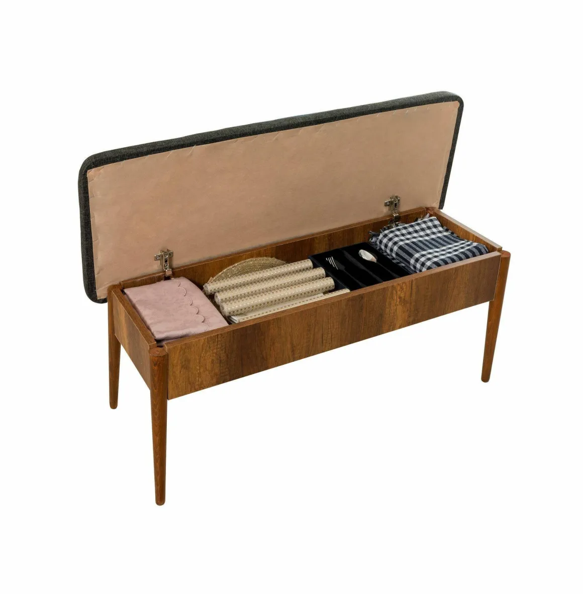 Panche|Salotto > Dmora Panca Marrone Noce Nero Antracite Peso Supportato 150 kg Colore Struttura Nero 105x40x85h cm, Altezza Seduta 40 cm - Barthelemy Nero Antracite, Marrone Noce