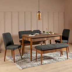 Panche|Salotto > Dmora Panca Marrone Noce Nero Antracite Peso Supportato 150 kg Colore Struttura Nero 105x40x85h cm, Altezza Seduta 40 cm - Barthelemy Nero Antracite, Marrone Noce