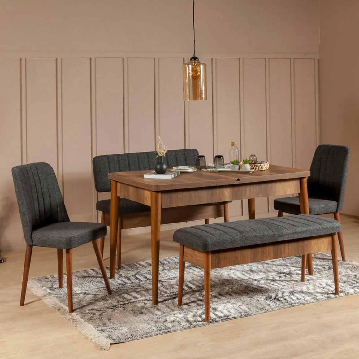 Panche|Salotto > Dmora Panca Marrone Noce Nero Antracite Peso Supportato 150 kg Colore Struttura Nero 105x40x85h cm, Altezza Seduta 40 cm - Barthelemy Nero Antracite, Marrone Noce