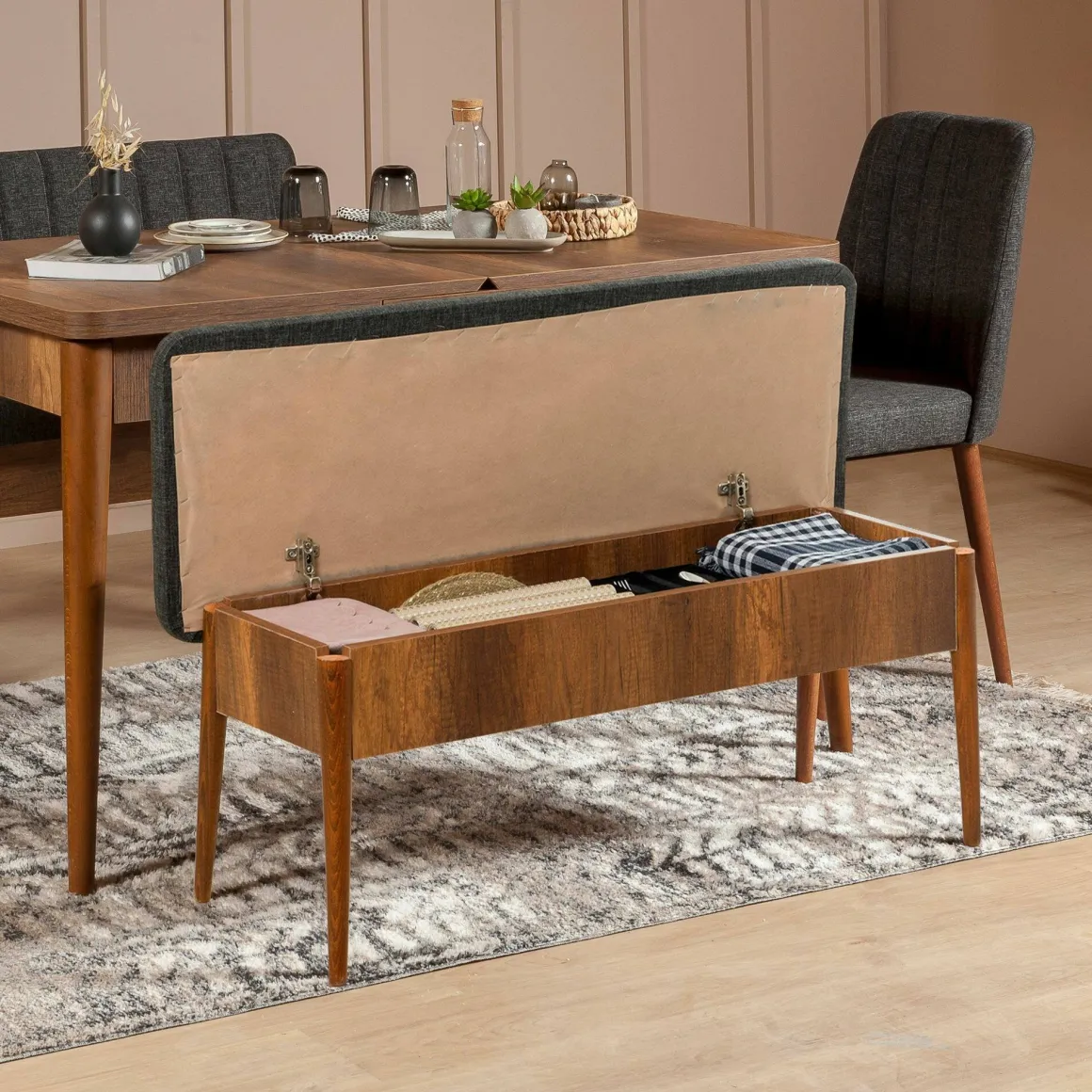 Panche|Salotto > Dmora Panca Marrone Noce Nero Antracite Peso Supportato 150 kg Colore Struttura Nero 105x40x85h cm, Altezza Seduta 40 cm - Barthelemy Nero Antracite, Marrone Noce
