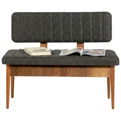Panca Marrone Noce Nero Antracite Peso Supportato 150 kg Colore Struttura Nero 110x40x85h cm, Altezza Seduta 48 cm - Salento