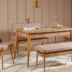 Panche > Dmora Panca Marrone Quercia Rosa Peso Supportato 150 kg Colore Struttura Rosa 110x40x85h cm, Altezza Seduta 51 cm - Salento Rosa, Marrone Quercia