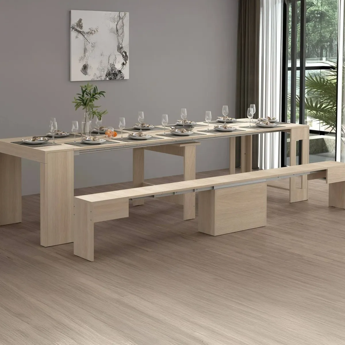 Panche > Dmora Panca olmo estensibile 290x25x45h cm - Yutu Marrone Olmo