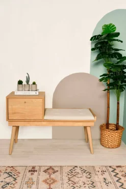 Panche|Outdoor > Dmora Panchetta decorativa quercia e crema 40x105x45h cm - Asolo Bianco Crema, Marrone Quercia