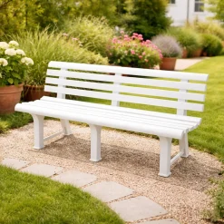 Panchine|Outdoor > Dmora Panchina da esterno Artur, 145x49h74 cm, Bianco