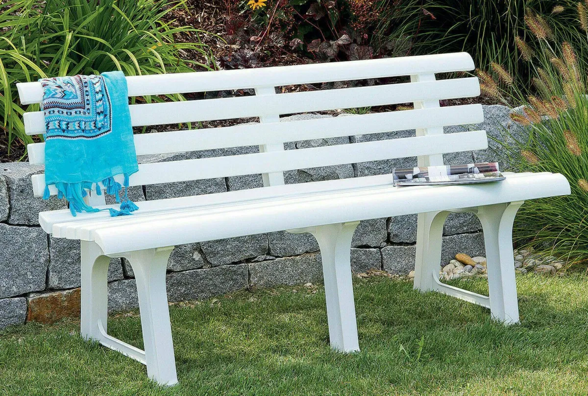 Panchine|Outdoor > Dmora Panchina da esterno Artur, 145x49h74 cm, Bianco