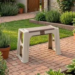 Panchine|Outdoor > Dmora Panchina da esterno Barry, 58x29h37 cm, e Marrone Beige
