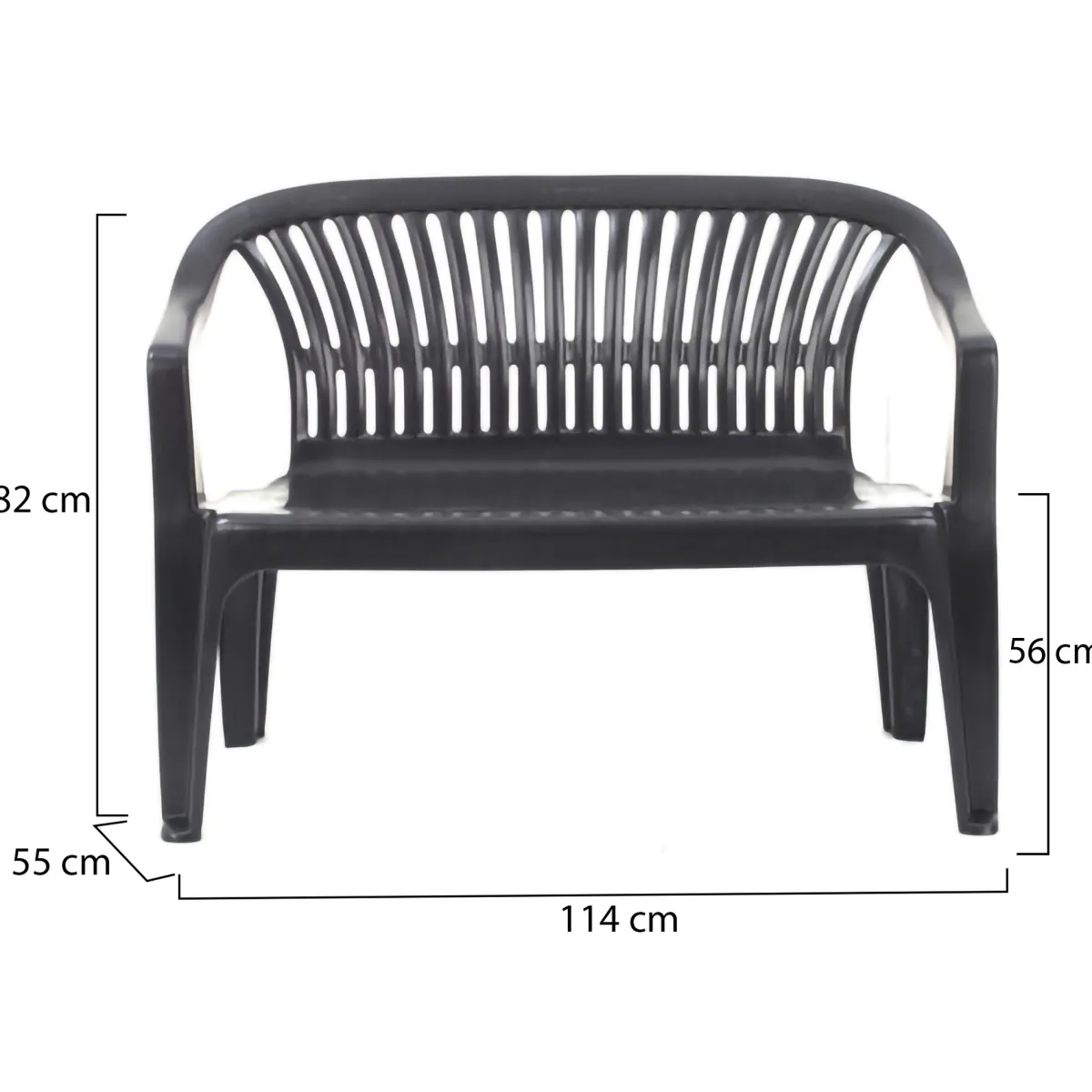 Panchine > Dmora Panchina da Esterno 2 Posti Impilabile 114x55x82h cm, Braccioli Made in Italy - Asmi Nero Antracite