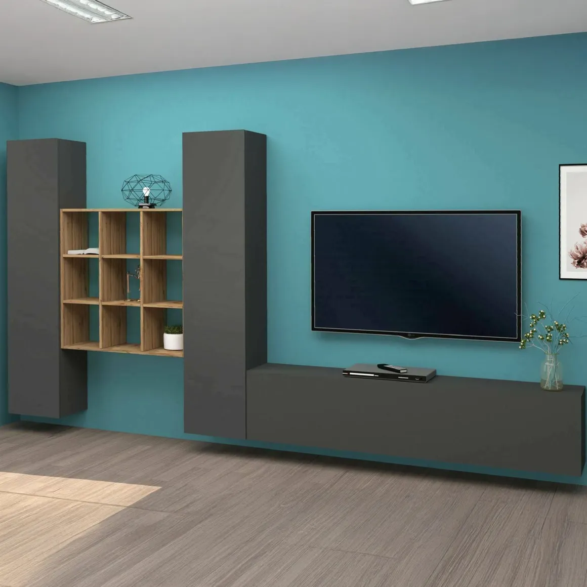 Salotto|Pareti Attrezzate > Dmora Parete attrezzata 3 ante 320cm antracite - Lome Nero Antracite