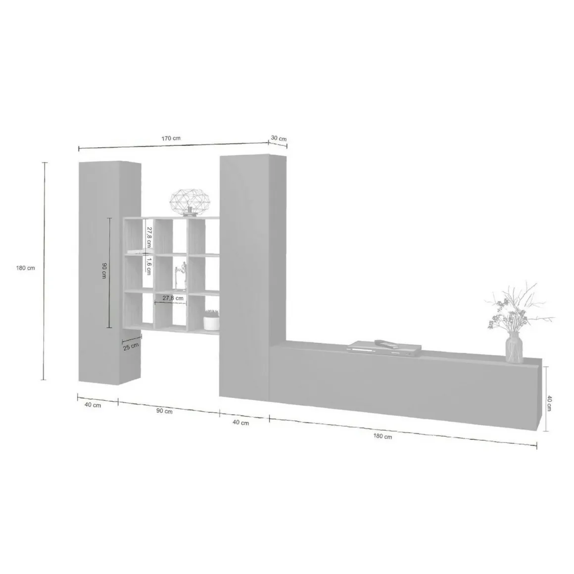 Salotto|Pareti Attrezzate > Dmora Parete attrezzata 3 ante 320cm antracite - Lome Nero Antracite