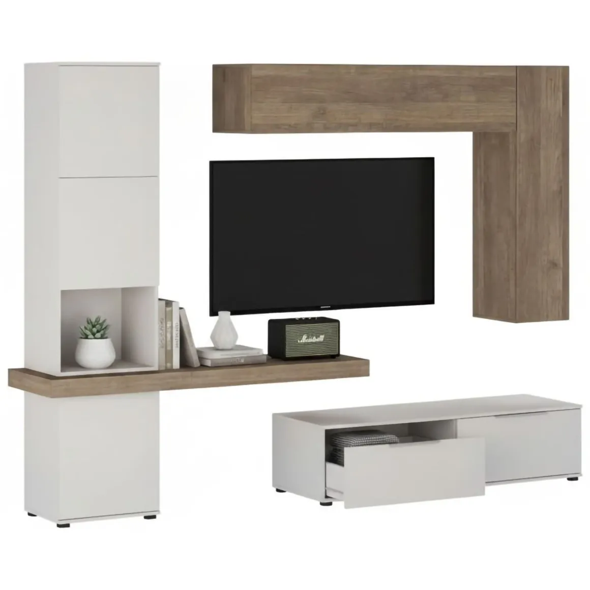 Pareti Attrezzate > Dmora Parete Attrezzata Beige Marrone Rovere Modulabile Apertura Standard, set Componibile Made in Italy - Pollina Marrone, Beige Rovere