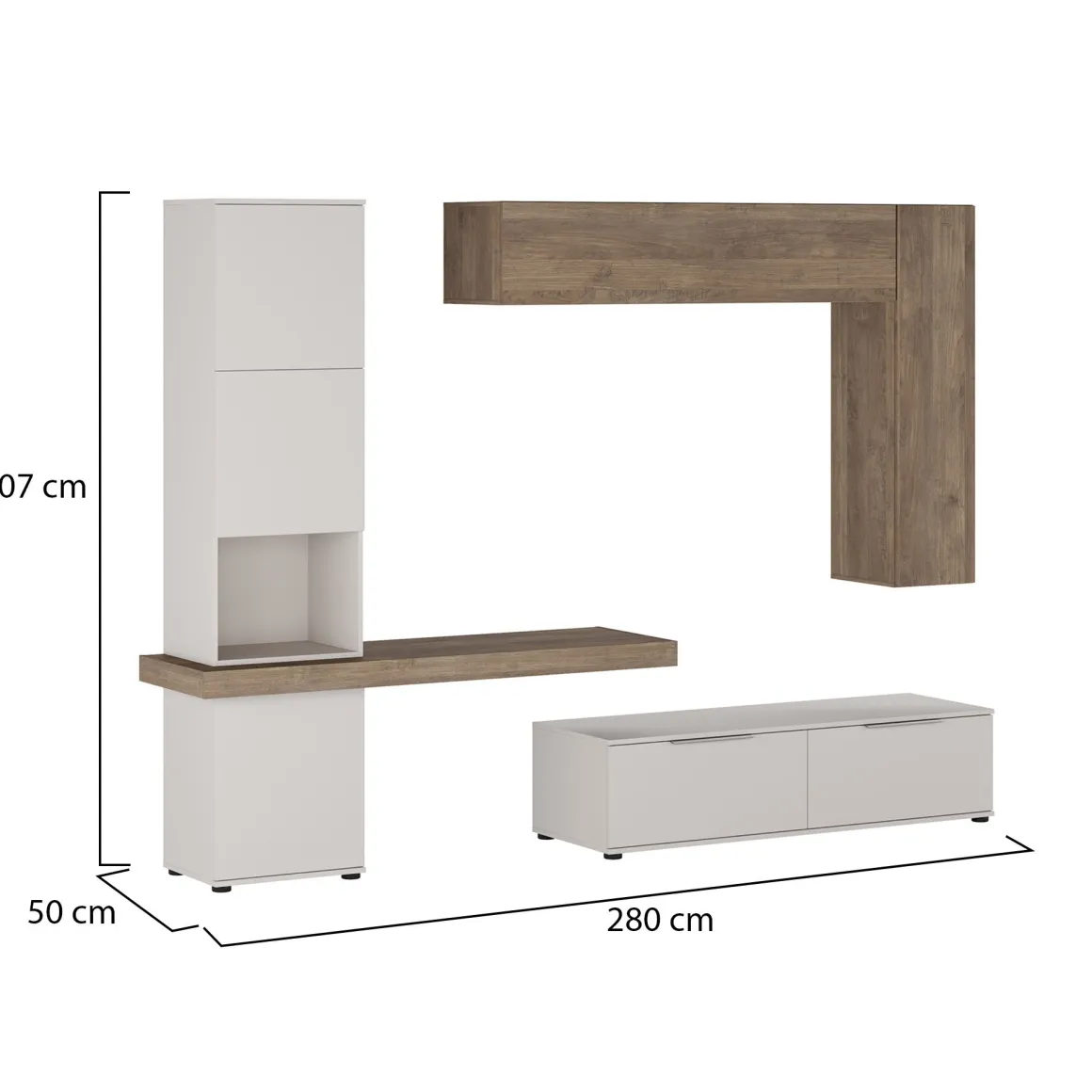 Pareti Attrezzate > Dmora Parete Attrezzata Beige Marrone Rovere Modulabile Apertura Standard, set Componibile Made in Italy - Pollina Marrone, Beige Rovere