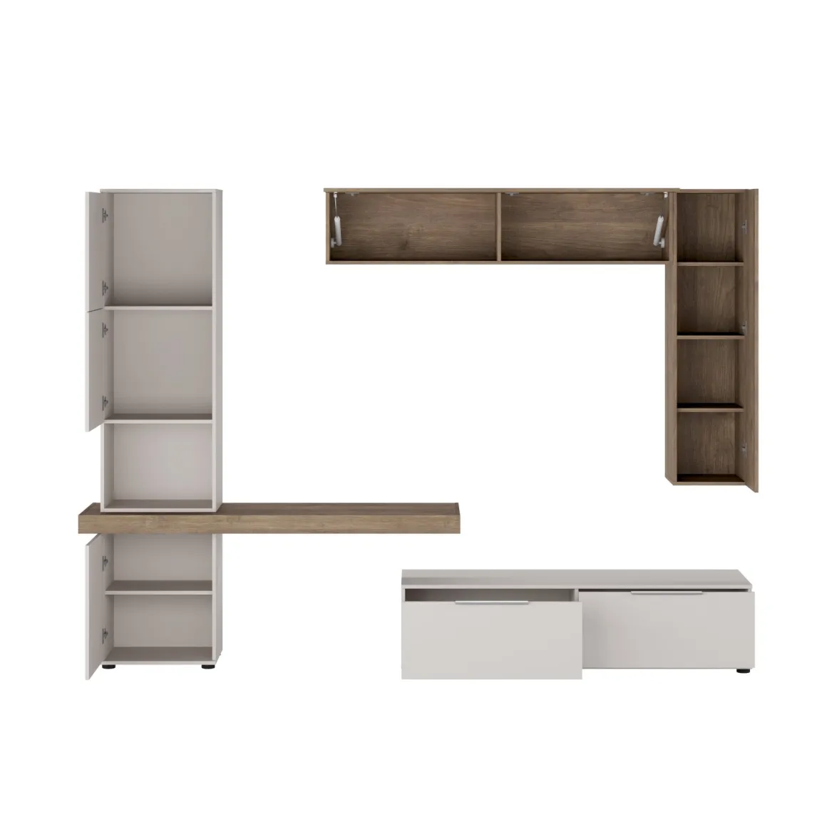 Pareti Attrezzate > Dmora Parete Attrezzata Beige Marrone Rovere Modulabile Apertura Standard, set Componibile Made in Italy - Pollina Marrone, Beige Rovere