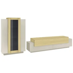 Parete Attrezzata Beige Modulabile 10 Ripiani 280x45x120.5h cm, Apertura a Ribalta, Battente - Lazzate