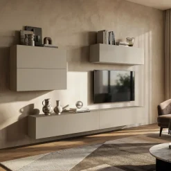 Parete Attrezzata Beige Modulabile 5 Ripiani, Apertura Battente - Gate