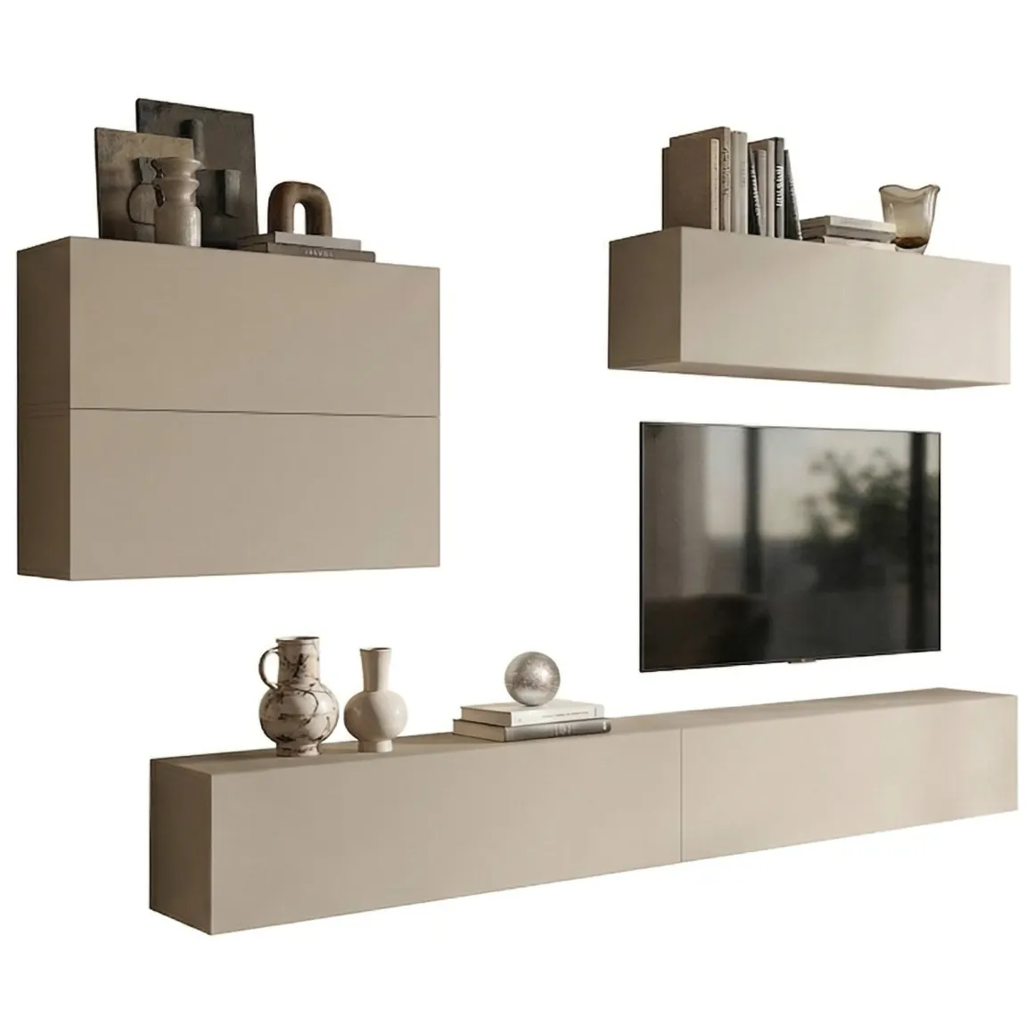 Parete Attrezzata Beige Modulabile 5 Ripiani, Apertura Battente - Gate