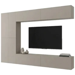 Parete Attrezzata Beige Modulabile 8 Ripiani, Apertura Battente - Gatira