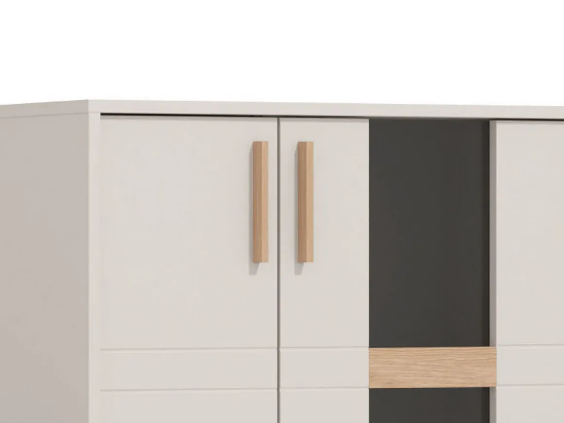Parete Attrezzata Bianco Crema Marrone Rovere Modulabile 7 Ripiani 289x40x181.5h cm, 9 Vani - Fallo