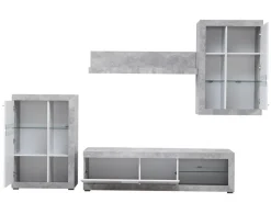 Pareti Attrezzate > Dmora Parete Attrezzata Bianco Grigio Cemento 10 Ripiani 3 Ante 266.5x41.5x186h cm, Ripiani in Vetro - Dongo Grigio, Bianco Cemento
