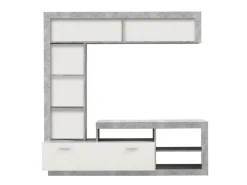 Parete Attrezzata Bianco Grigio Cemento 7 Ripiani 10 Vani 170.5x41.5x170.5h cm, Un'anta - Moggio