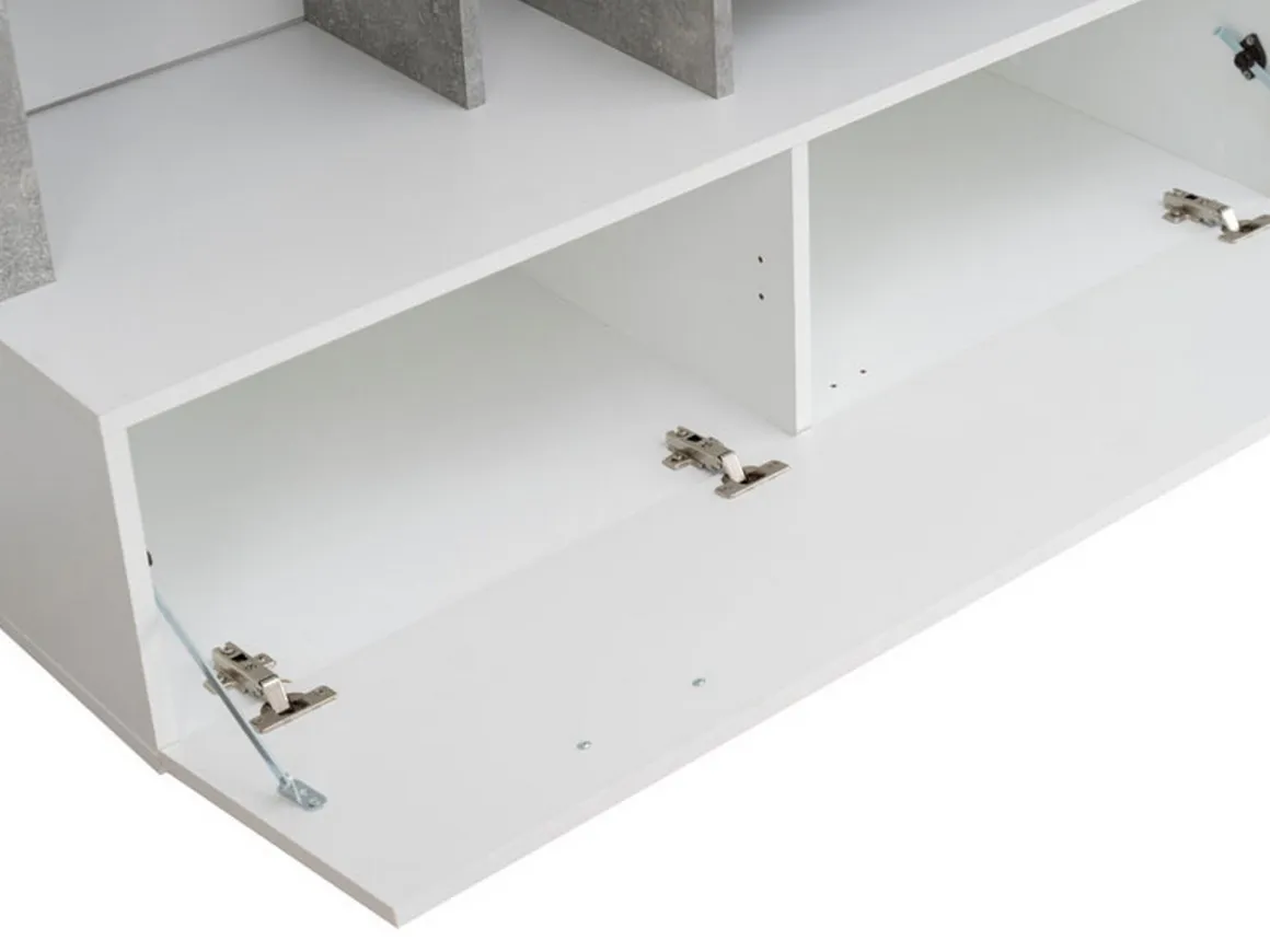 Parete Attrezzata Bianco Grigio Cemento 7 Ripiani 10 Vani 170.5x41.5x170.5h cm, Un'anta - Moggio