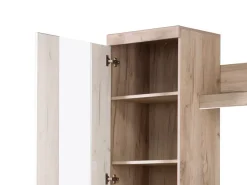Pareti Attrezzate > Dmora Parete Attrezzata Bianco Larice Marrone Rovere Nodi Modulabile 14 Ripiani 262x35x195h cm, Cassetti - Oggiono Marrone Rovere nodi, Bianco Larice
