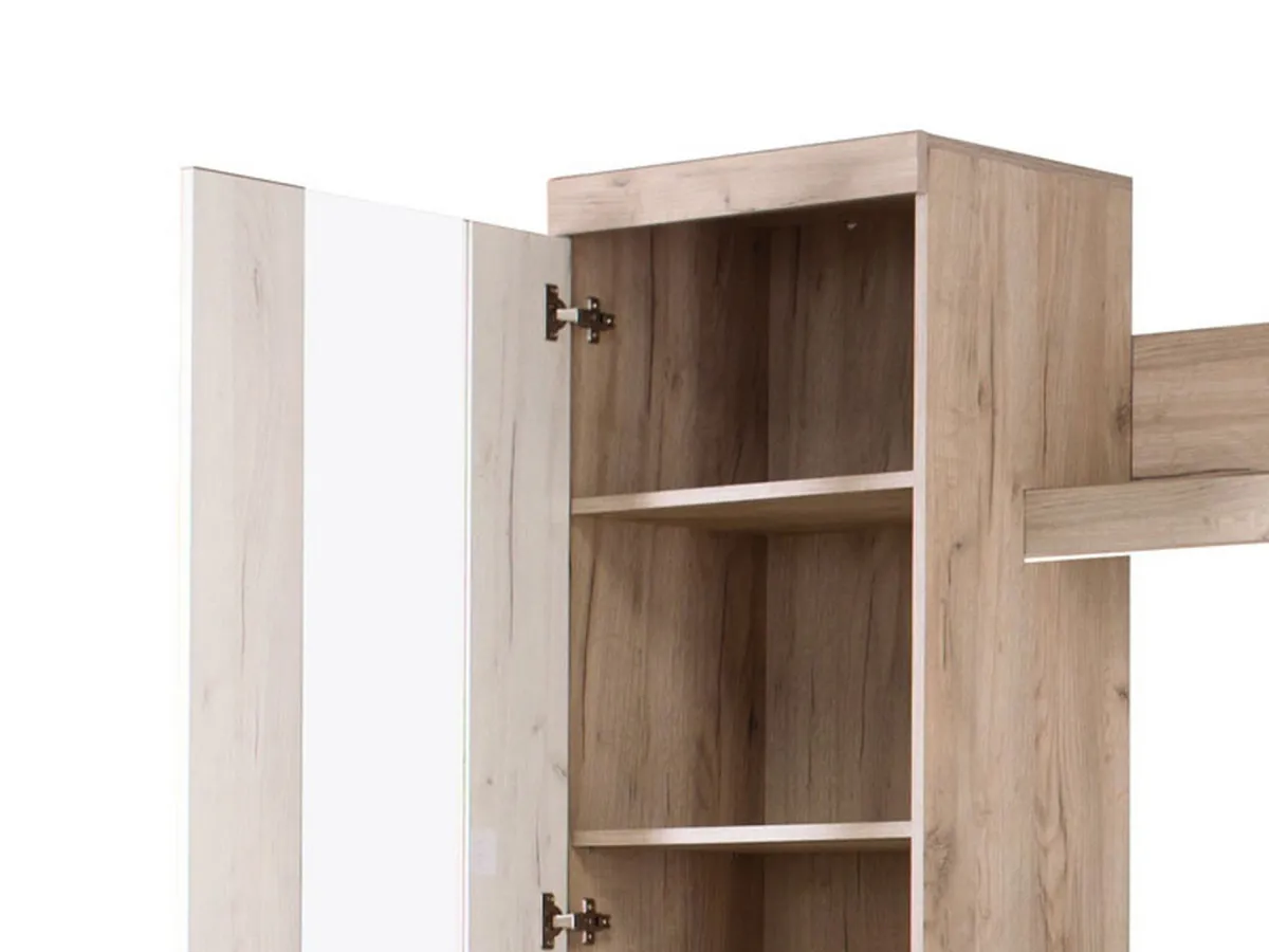 Pareti Attrezzate > Dmora Parete Attrezzata Bianco Larice Marrone Rovere Nodi Modulabile 14 Ripiani 262x35x195h cm, Cassetti - Oggiono Marrone Rovere nodi, Bianco Larice