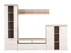 Pareti Attrezzate > Dmora Parete Attrezzata Bianco Larice Marrone Rovere Nodi Modulabile 14 Ripiani 262x35x195h cm, Cassetti - Oggiono Marrone Rovere nodi, Bianco Larice