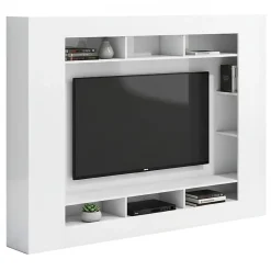 Parete Attrezzata Bianco Lucido 7 Ripiani Cassetti 216x30.4x158.6h cm, - Sadali