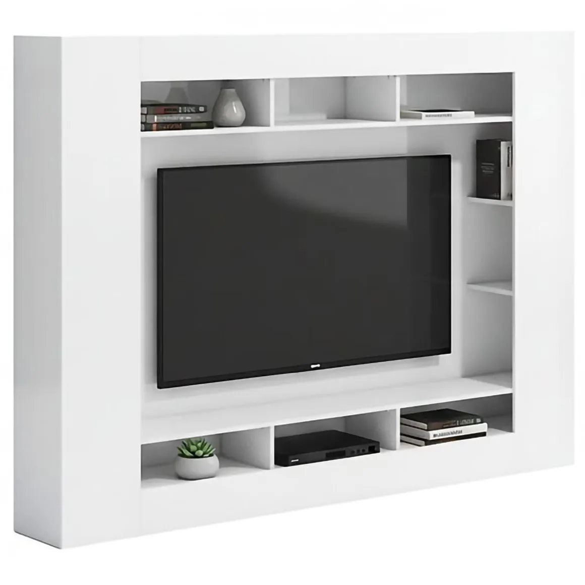 Parete Attrezzata Bianco Lucido 7 Ripiani Cassetti 216x30.4x158.6h cm, - Sadali