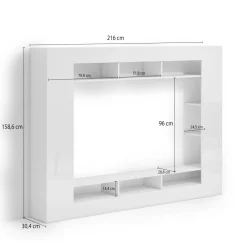 Parete Attrezzata Bianco Lucido 7 Ripiani Cassetti 216x30.4x158.6h cm, - Sadali